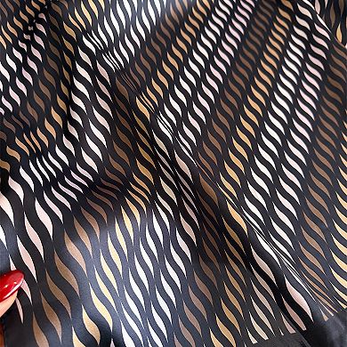 Women Satin Square Scarf with Modern Wavy Print Soft Accessory