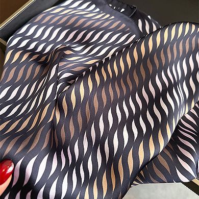 Women Satin Square Scarf with Modern Wavy Print Soft Accessory