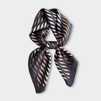 Women Satin Square Scarf with Modern Wavy Print Soft Accessory
