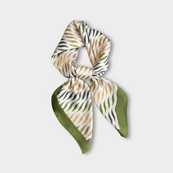 Women Satin Square Scarf with Modern Wavy Print Soft Accessory