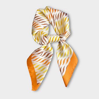 Women Satin Square Scarf with Modern Wavy Print Soft Accessory