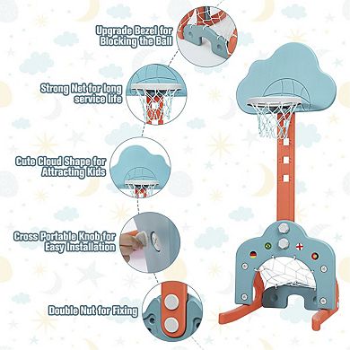 3 In 1 Kids Basketball Hoop Set with Soccer Goal and Golf Game