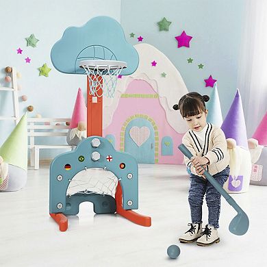 3 In 1 Kids Basketball Hoop Set with Soccer Goal and Golf Game