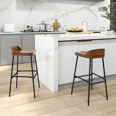 Industrial Bar Stools Set of 2 with Low Back and Footrests
