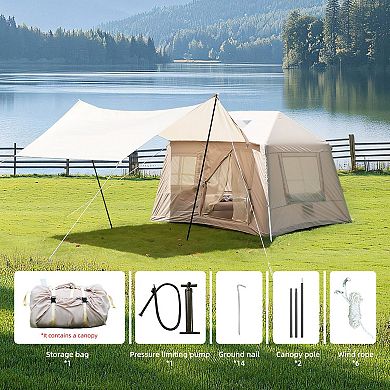 4 Person 5.7m² Inflatable Camping Tent with Canopy
