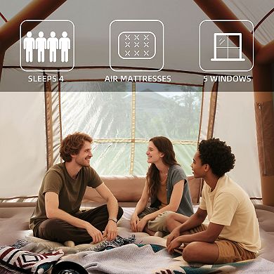 4 Person 5.7m² Inflatable Camping Tent with Canopy