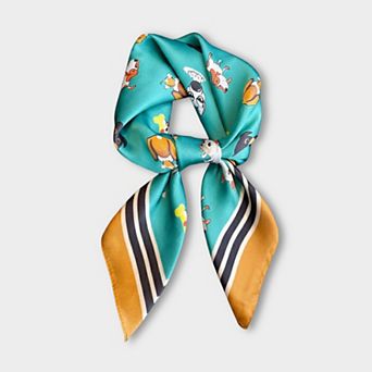 Women Satin Square Scarf with Dog Print Border Design Lightweight Accessory