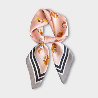 Women Satin Square Scarf with Dog Print Border Design Lightweight Accessory
