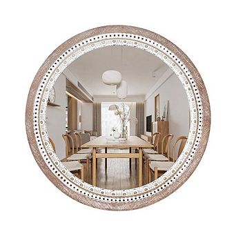 24″ Round Wooden Beaded Wall Mirror