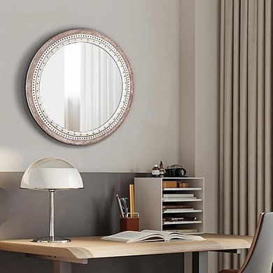 24″ Round Wooden Beaded Wall Mirror