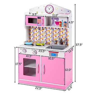 Wooden Play Kitchen Set for Kids with Oven Sink Stove and Microwave
