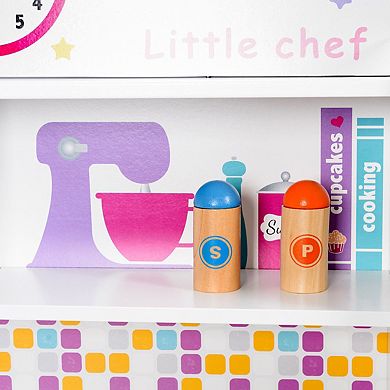 Wooden Play Kitchen Set for Kids with Oven Sink Stove and Microwave
