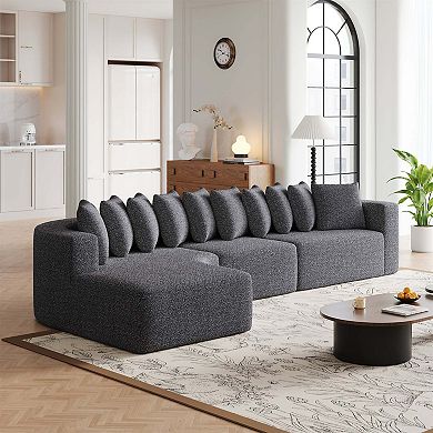 131.1-inch Chenille Sectional Sofa with 10 Cushions, Modern Cloud-Shaped Curved Left Chaise Sofa