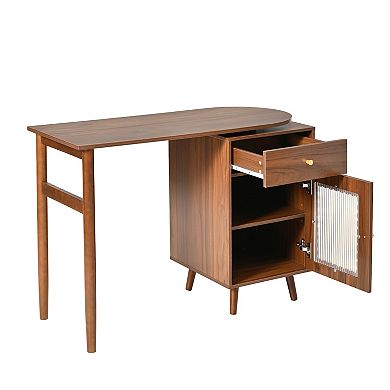 Whisen Computer Desk, with 90 Degree Rotating Desktop, Shelves, Storage Drawer and Cabinets