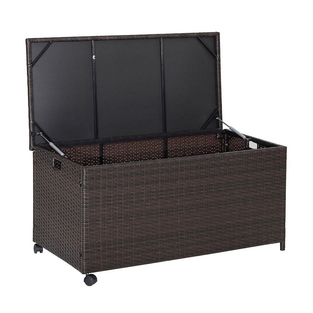 Outdoor Wicker Storage Box with Zippered Liner and Wheels for Patio ...