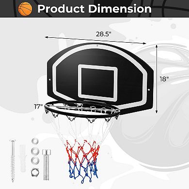 Wall Mounted Basketball Hoop Set with 28.5 Inch Shatterproof Backboard