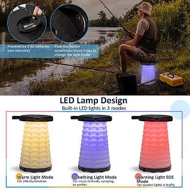 3 Pieces Folding Camping Table Stool Set with 2 Retractable LED Stools-Black