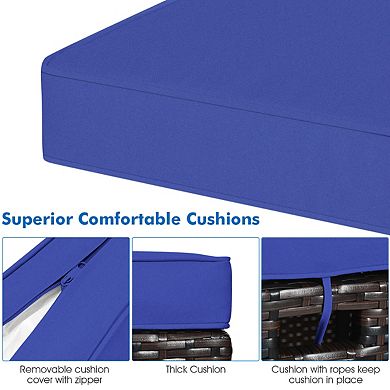 2 Pieces Patio Rattan Ottoman Set with Removable Cushions-Navy