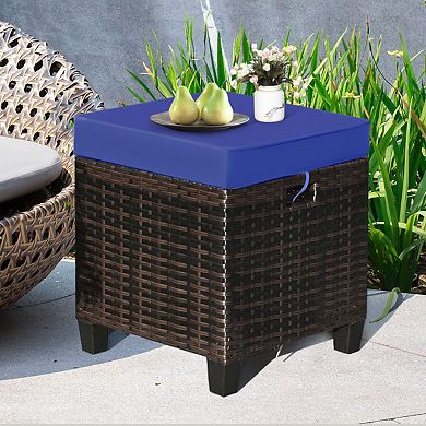 2 Pieces Patio Rattan Ottoman Set with Removable Cushions-Navy
