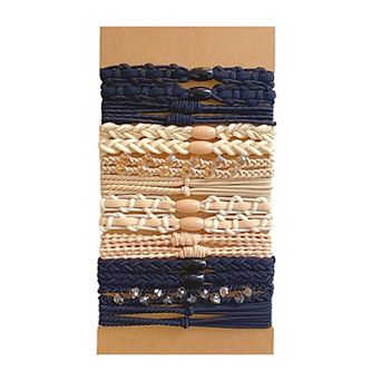 Textured Woven Elastic Hair Ties 10 pc Assorted Stretch Ponytail Holders for Women and Girls