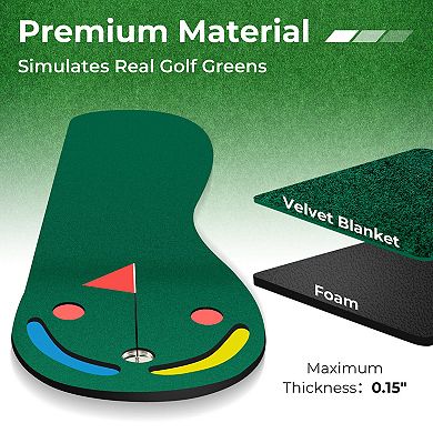 Golf Putting Green Mat Indoor Outdoor Practice Set With 3 Holes