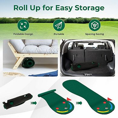 Golf Putting Green Mat Indoor Outdoor Practice Set With 3 Holes