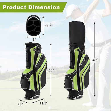 Golf Stand Cart Bag with 6-Way Divider Carry Pockets-Green