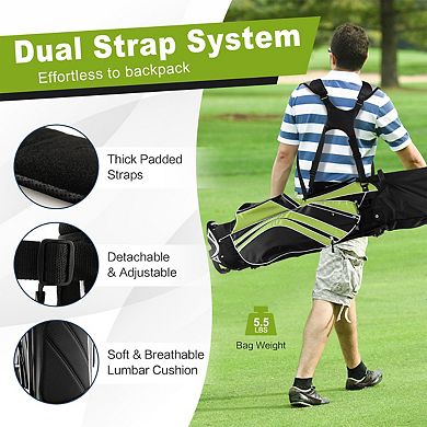 Golf Stand Cart Bag with 6-Way Divider Carry Pockets-Green