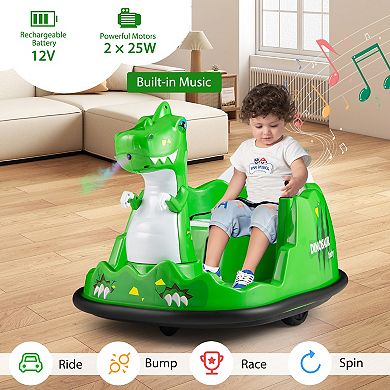 Kids Electric Bumper Car With Dinosaur Design Spray Lights And Remote Control