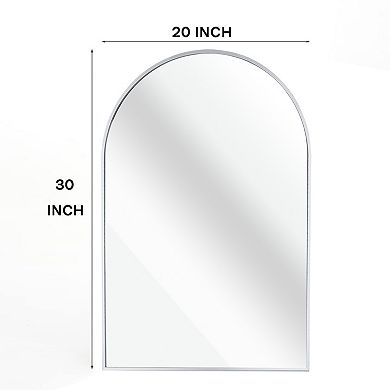 Silver Metal Framed Arched Bathrrom Mirror