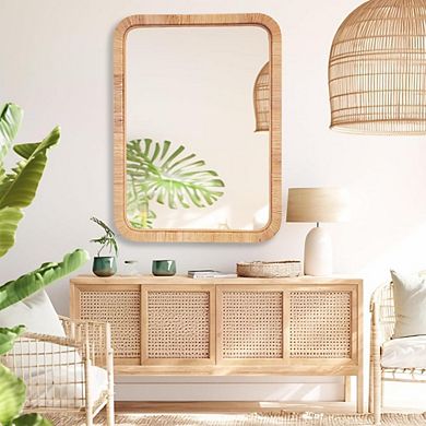 22″x30″ Rattan Boho Wall Mirror, Rectangle
