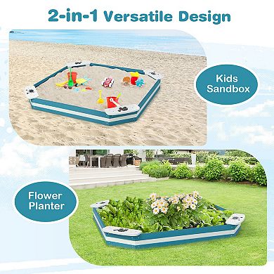 Outdoor Solid Wood Sandbox with 4 Built-in Animal Patterns Seats