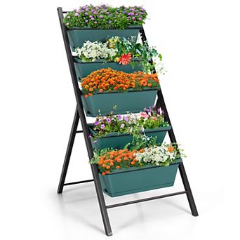 5 tier Vertical Garden Planter Box Elevated Raised Bed with 5 Container-Green