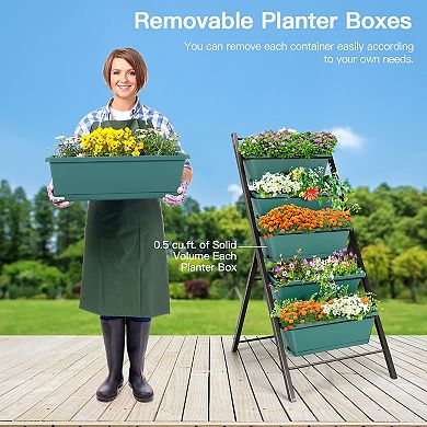 5-tier Vertical Garden Planter Box Elevated Raised Bed with 5 Container-Green