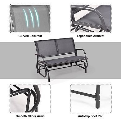 Swing Glider Chair 48 Inch Loveseat Rocker Lounge Backyard-Gray