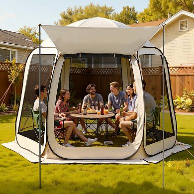 10'x9.2' Pop-Up Screen House Tent with Extended Awning for 4-8 Person