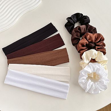 Women's 10-Piece Hair Accessories Set with Satin Scrunchies and Soft Stretch Headbands