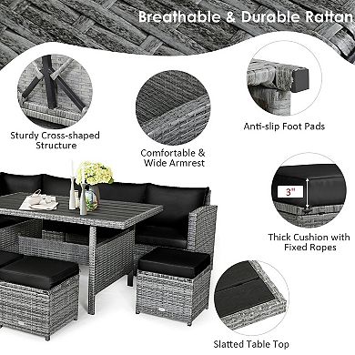 7 Piece Patio Furniture Set Outdoor Wicker Sectional Sofa Dining Set