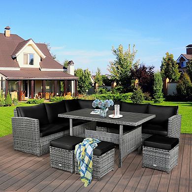 7 Piece Patio Furniture Set Outdoor Wicker Sectional Sofa Dining Set