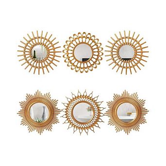 6 pc Gold Sunburst Decorative Mirror Set