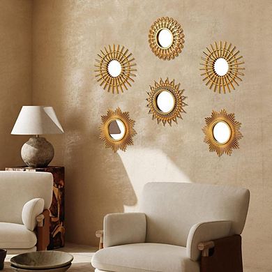 6-Piece Gold Sunburst Decorative Mirror Set