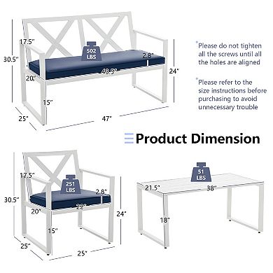 4 Pieces Outdoor Conversation Set with Sturdy Steel Frame