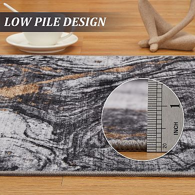 Area Rug Low Pile Machine Washable Non Slip Soft Carpet for Living Room Bedroom