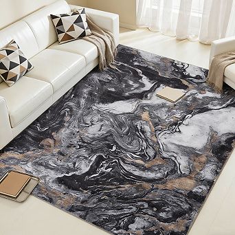 Area Rug Low Pile Machine Washable Non Slip Soft Carpet for Living Room Bedroom