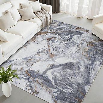 Area Rug Low Pile Machine Washable Non Slip Soft Carpet for Living Room Bedroom