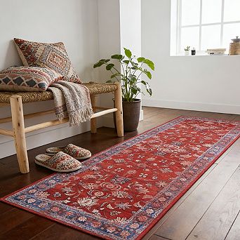 Vintage Floral Low Pile Rug Machine Washable Soft Carpet for Living Room Kitchen Bedroom