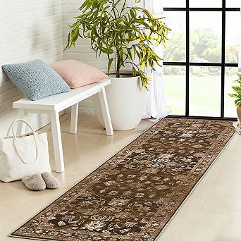 Vintage Floral Low Pile Rug Machine Washable Soft Carpet for Living Room Kitchen Bedroom