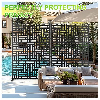 Metal Outdoor Privacy Screen - Freestanding Rustproof Steel Decorative Louvered Panel