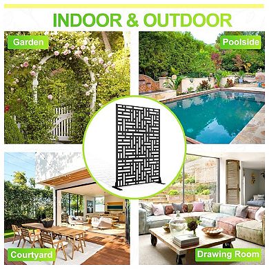 Metal Outdoor Privacy Screen - Freestanding Rustproof Steel Decorative Louvered Panel