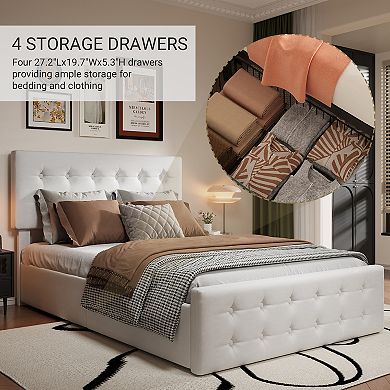 Noise-Free Bed Frame,4 Storage Drawers,Adjustable Headboard, Easy Assembly & No Box Spring Required